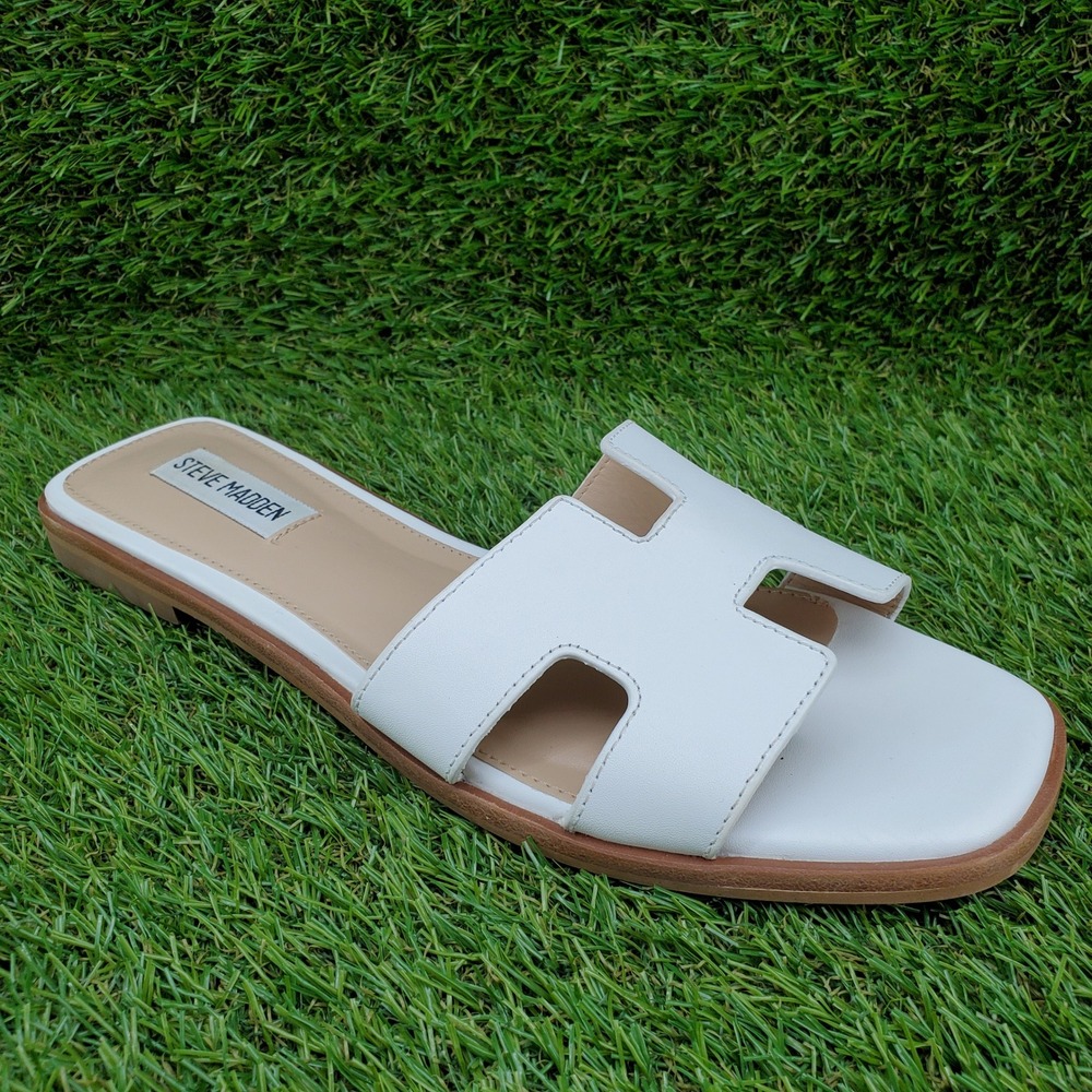 Steve Madden Hadyn SIZE 8.5 Women's Leather H Cutout Slide Sandals White